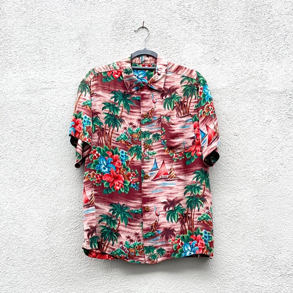 Vintage 50s Men's Hawaiian Tropical Rayon Short Sleeve Shirt Medium